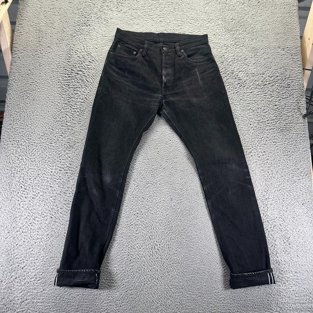 Syoaiya Jeans Mens 32x34 Black Cotton Denim Tapered Travel Button-Fly Workwear